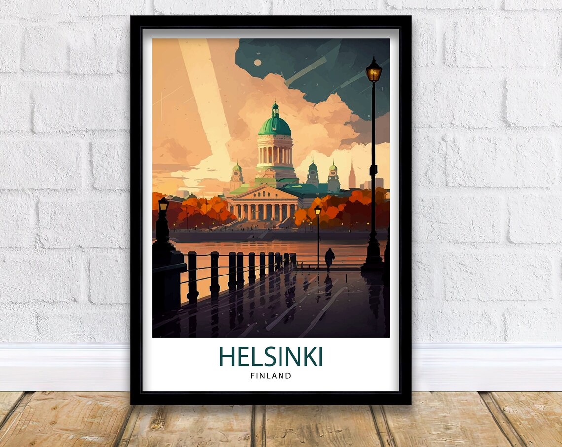 Helsinki Finland Cathedral Sunset Waterfront Landmark Poster