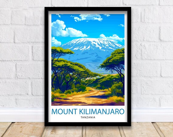 Mount Kilimanjaro Print Tanzanian Mountain Art African Summit Poster Majestic Peak Wall Decor Tanzania Landscape Illustration Iconic