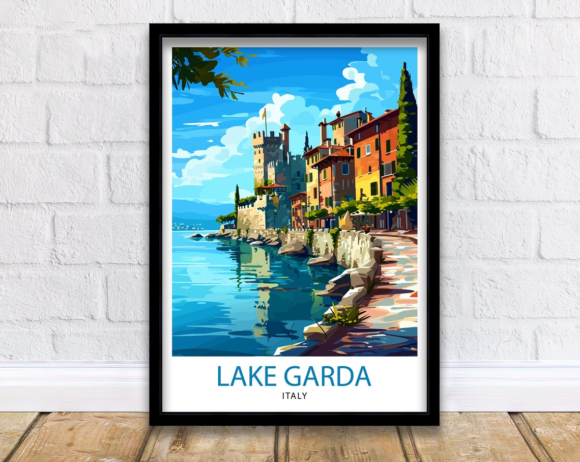 Lake Garda Italy Lakeside Castle Promenade Color View Art Poster