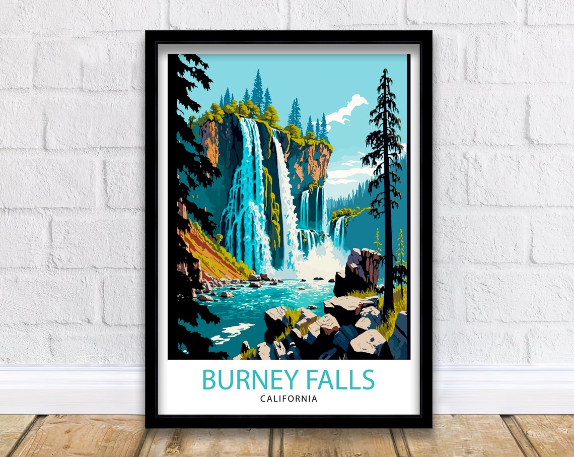 Burney Falls California Waterfall Pine Forest Pool Travel Poster