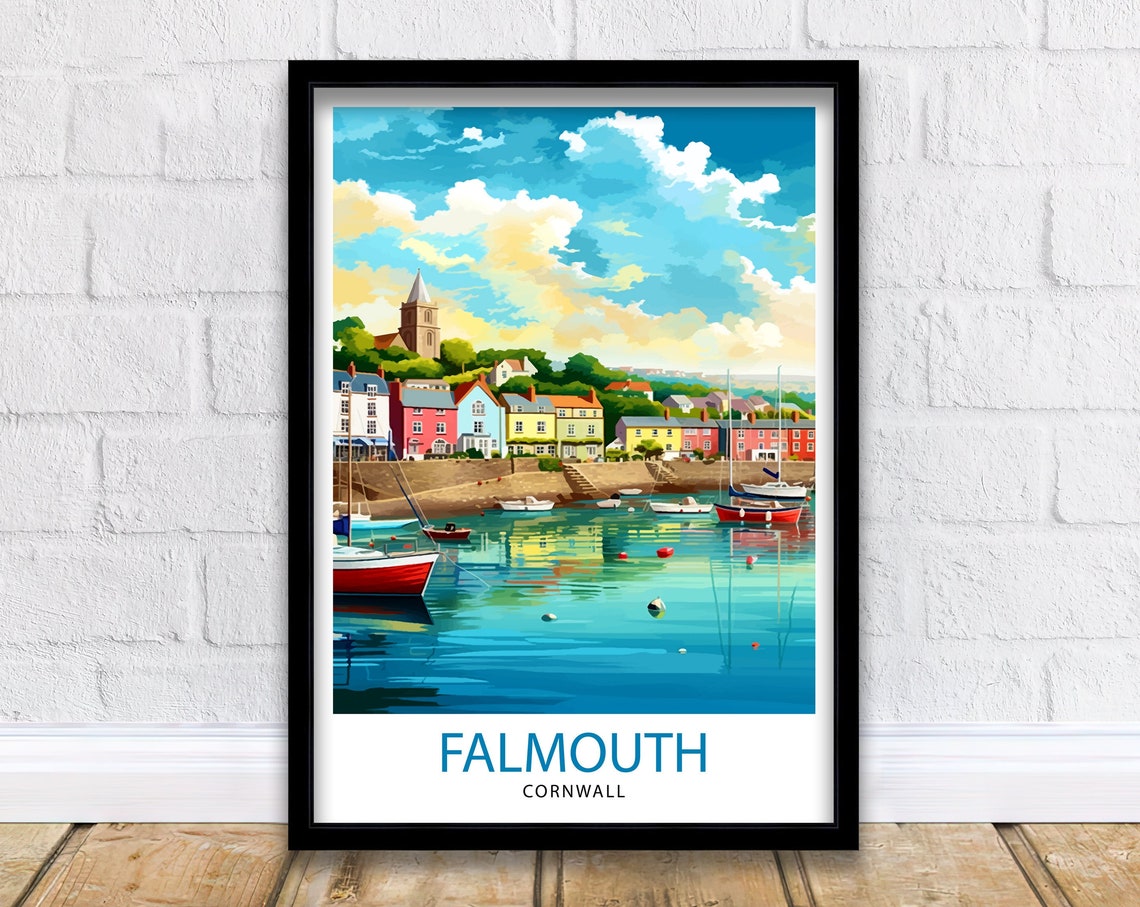 Falmouth Harbour Travel Print Falmouth Wall Decor Falmouth Poster Cornwall Travel Prints Falmouth Art Print Falmouth Illustration Falmouth