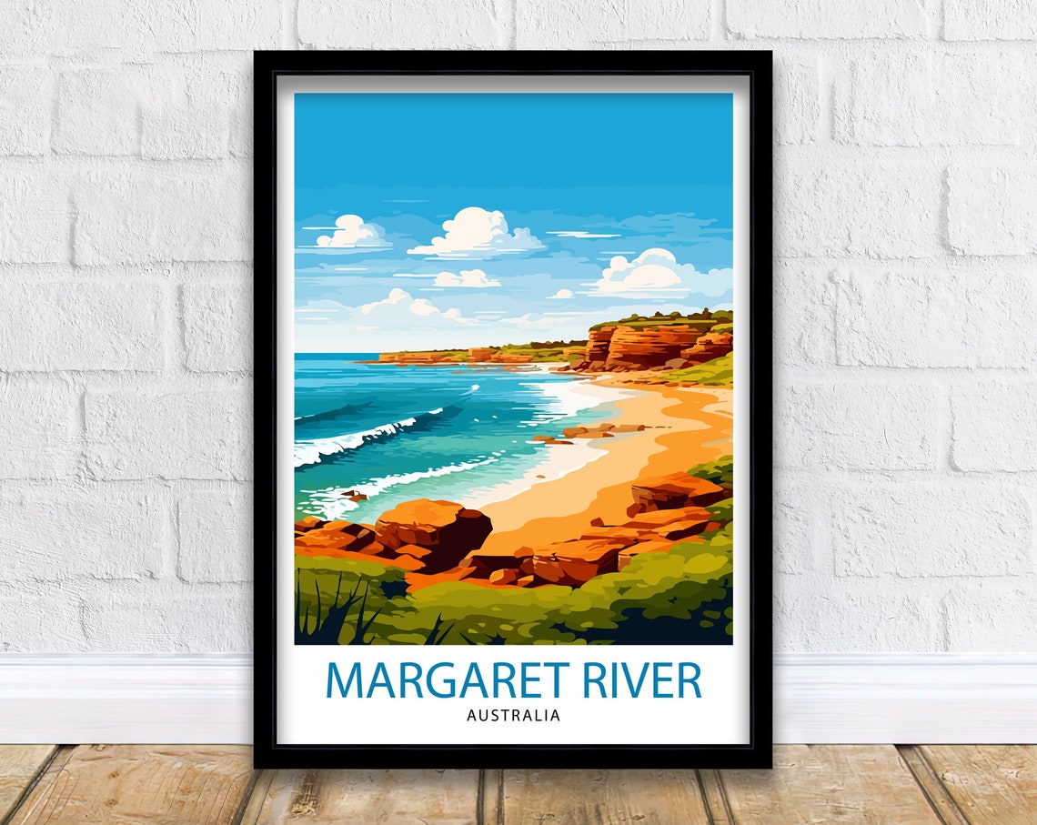 Margaret River Australia Red Rocks Beach Cliffs Surf Scene Poster