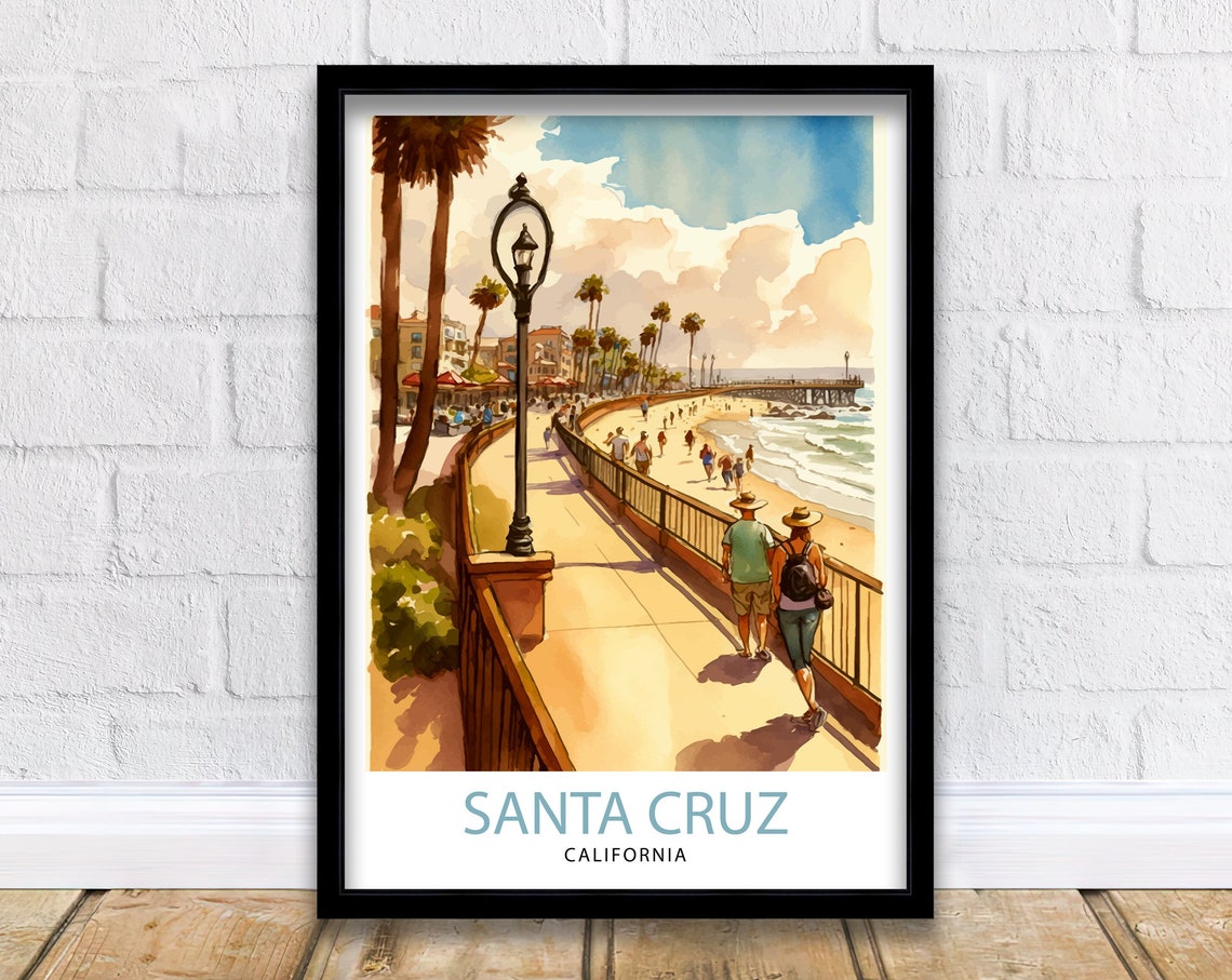 Santa Cruz California Travel Print Wall Art Home Decor Santa Cruz Illustration Travel Poster Gift For Santa Cruz California Home Decor