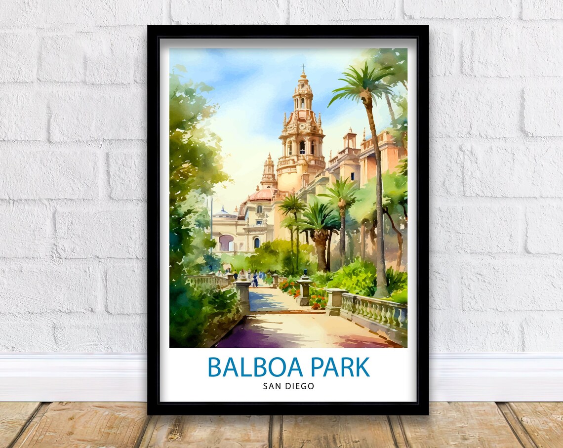 Balboa Park San Diego California Tower Garden Watercolor Poster