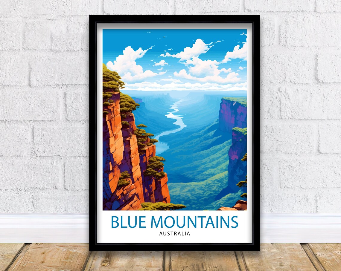Blue Mountains Australia Canyon Valley Vista Travel Art Poster