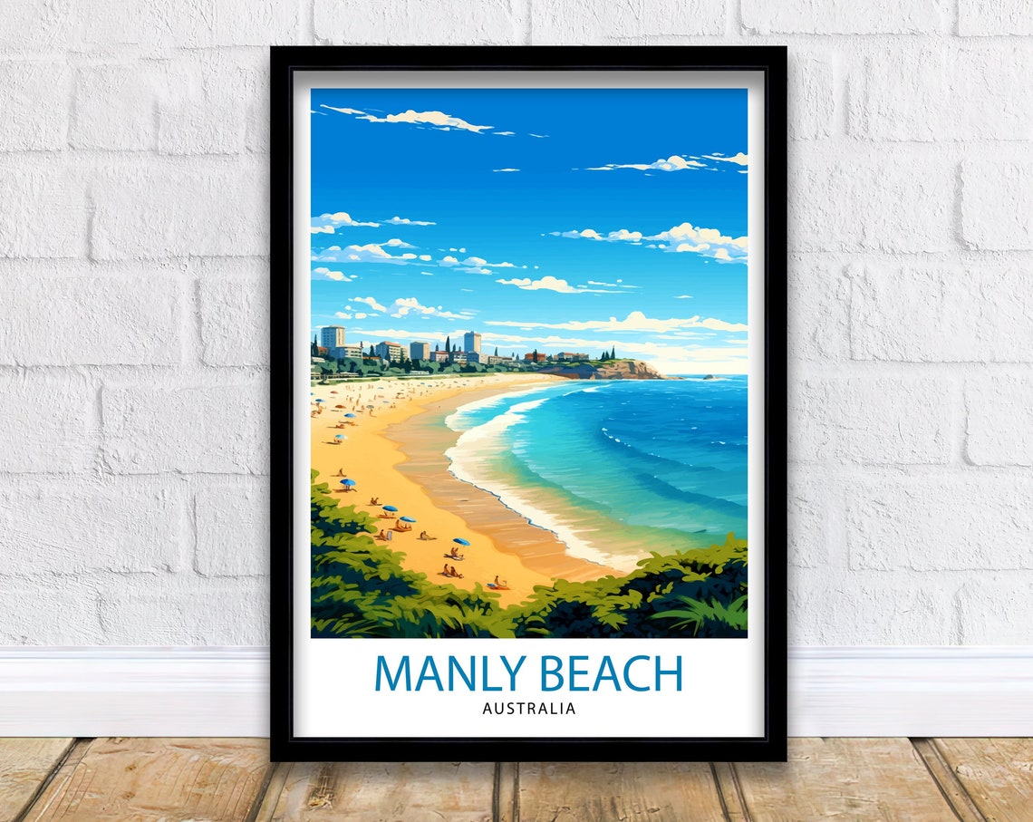Manly Beach Australia Sydney Golden Sand Shoreline Travel Poster