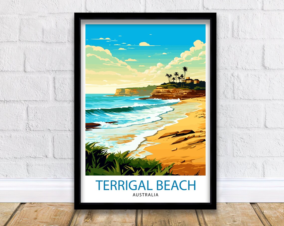 Terrigal Beach Australia Golden Sand Surf Cliffs Coastal Travel Poster