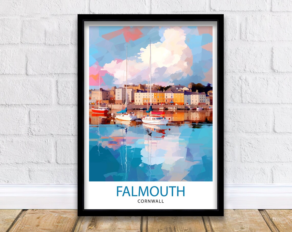 Falmouth Cornwall Harbour Sailboats Seaside Town Marina Poster