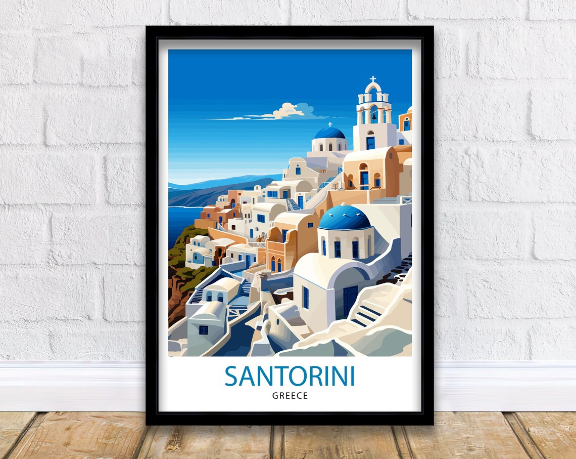 Santorini Greece Travel Poster, Island Wall Decor