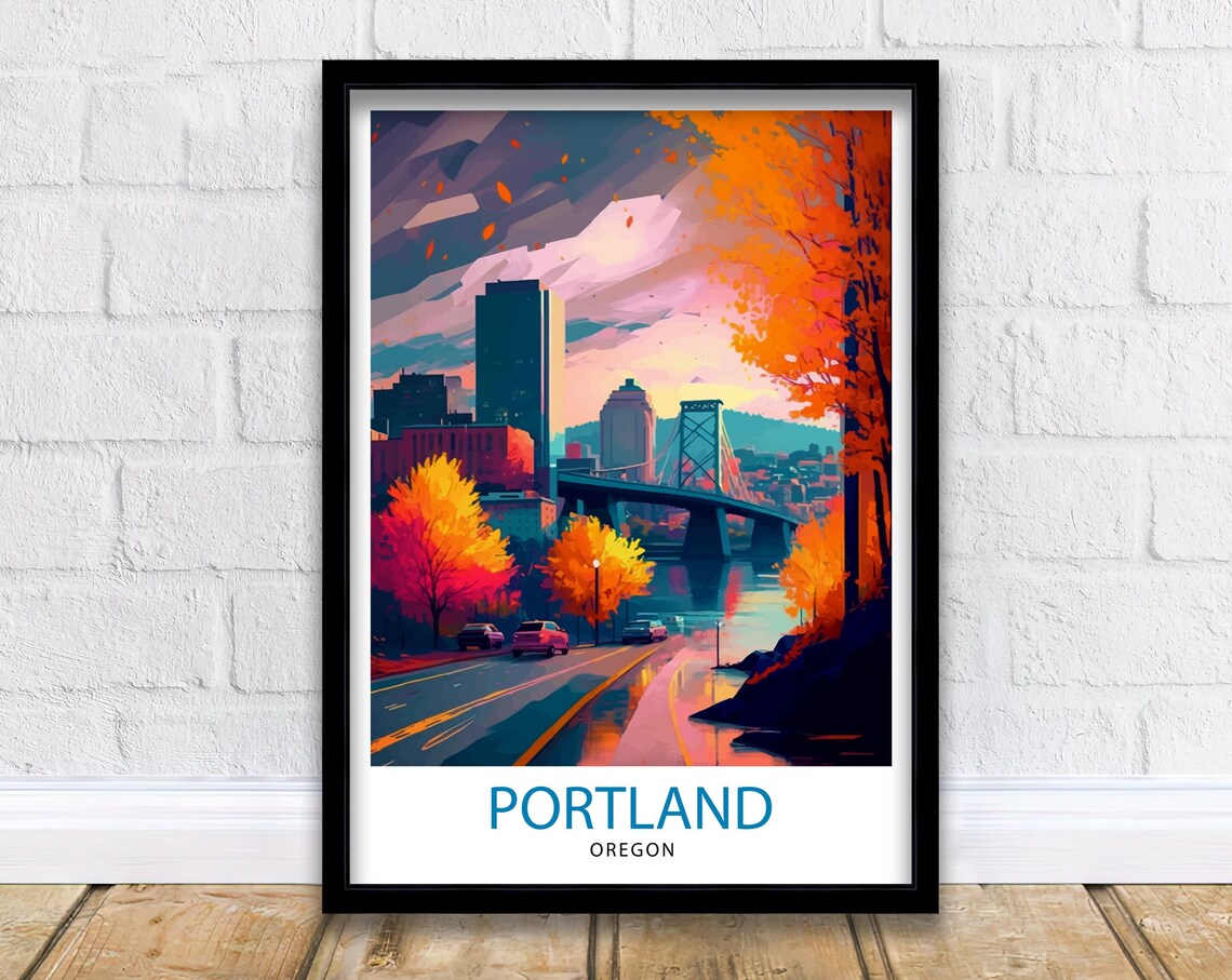 Portland Oregon Travel Poster, Home Living Decor