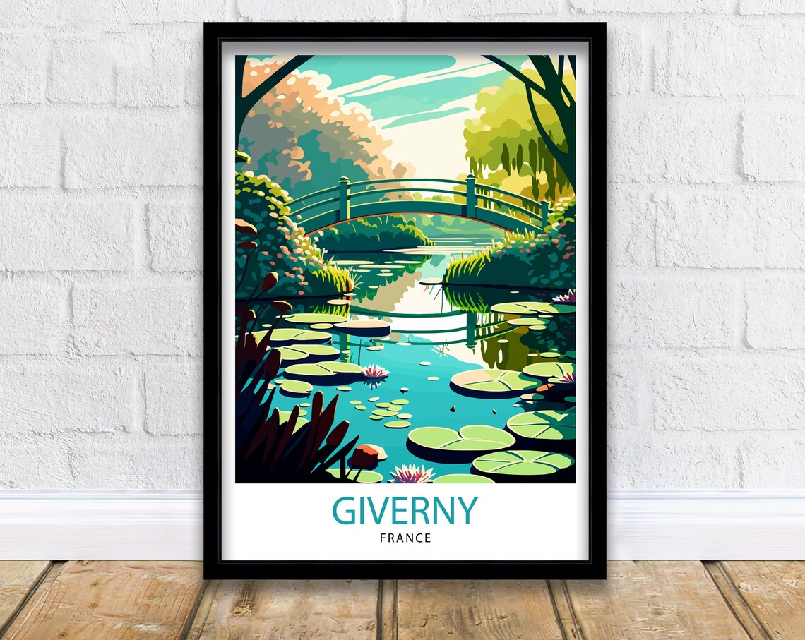 Giverny France Monet Lily Pond Garden Bridge Colorful Wall Art