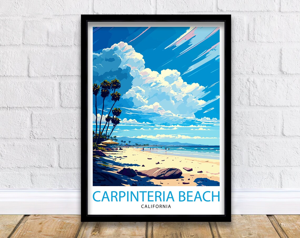 Carpinteria Beach California Palm Shore Coastal Travel Poster