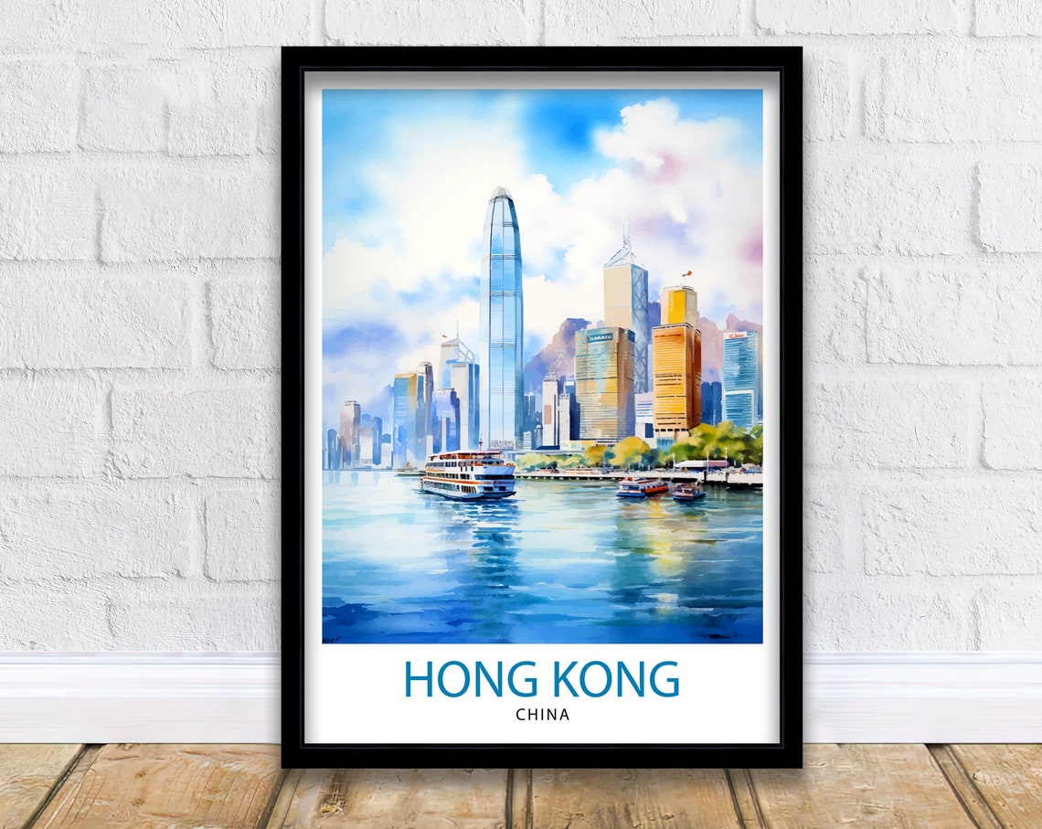 Hong Kong Travel Print Hong Kong Poster Hong Kong Art Hong Kong Wall Art Hong Kong Skyline Hong Kong Travel Poster Hong Kong