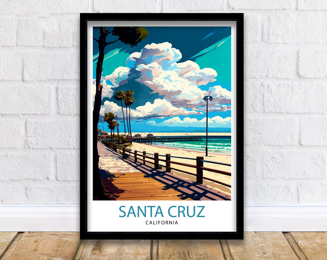 Santa Cruz California Travel Print Wall Art Home Decor Santa Cruz Illustration Travel Poster Gift For Santa Cruz California Home Decor