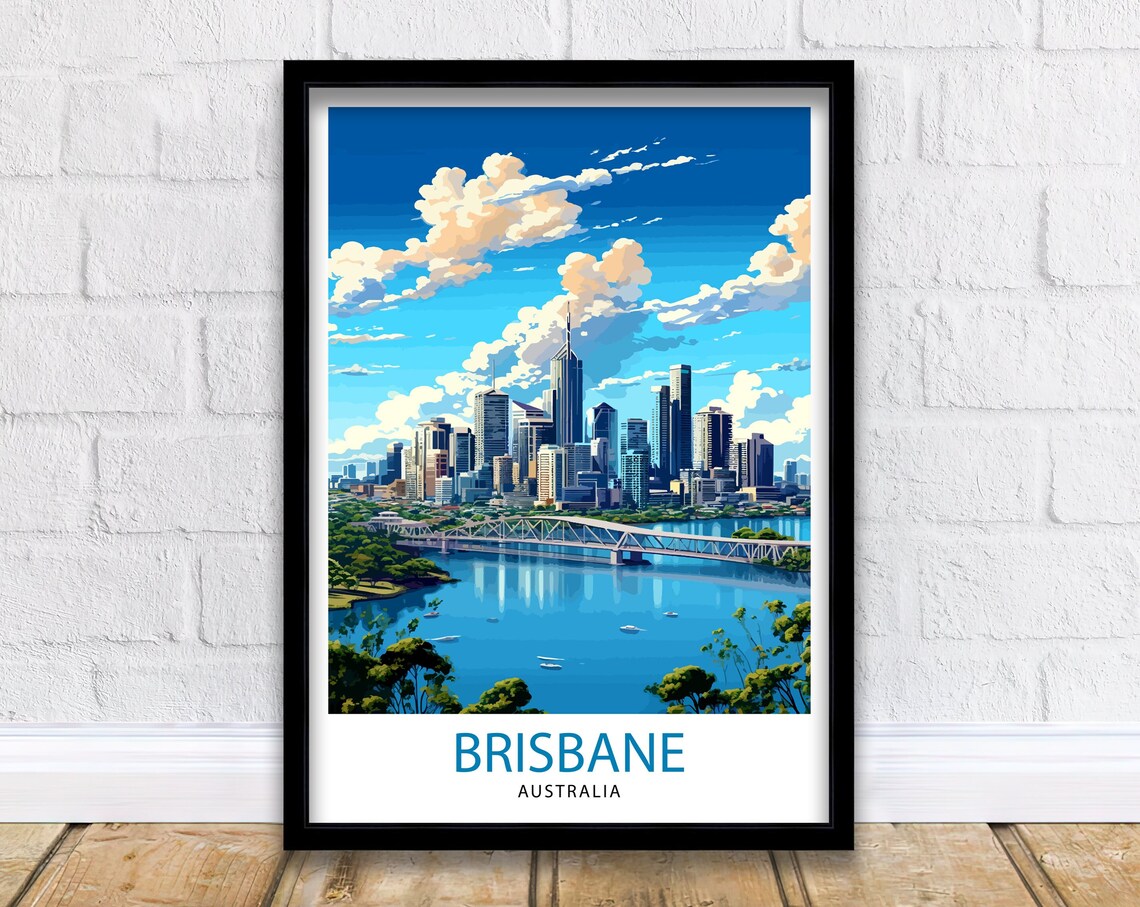 Brisbane Australia Travel Poster, Cityscape Art Print