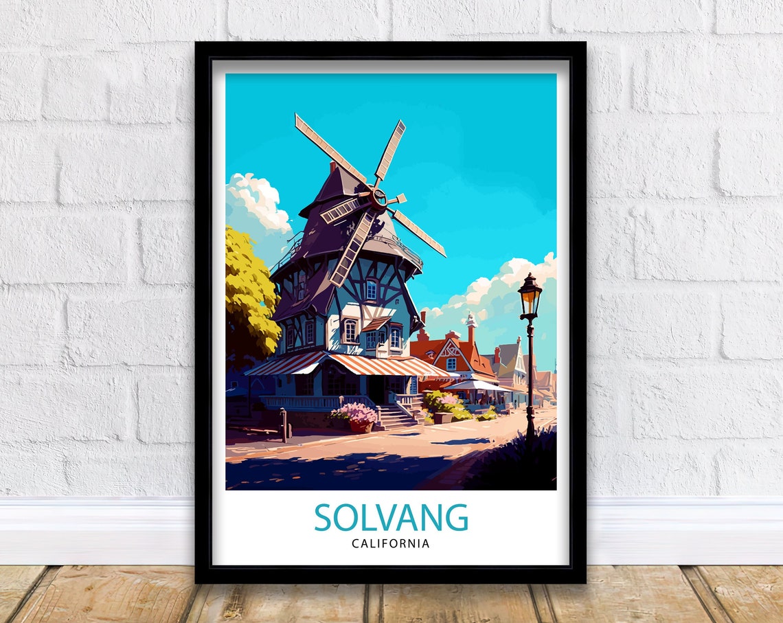 Solvang California Travel Poster Danish Windmill Village Town Art