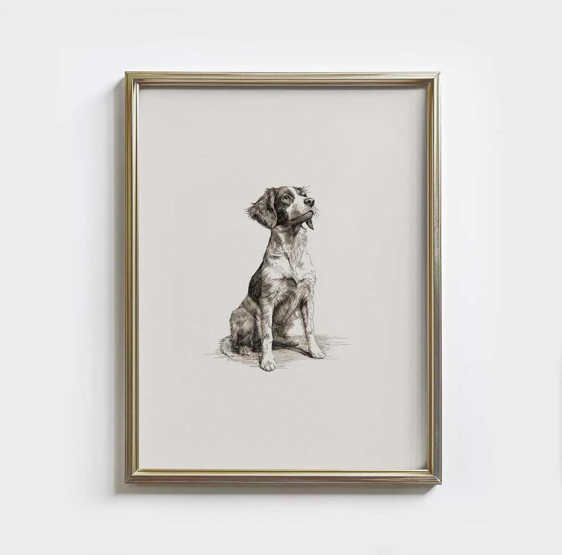 Vintage Brittany Spaniel Sketch Print, Farmhouse Decor