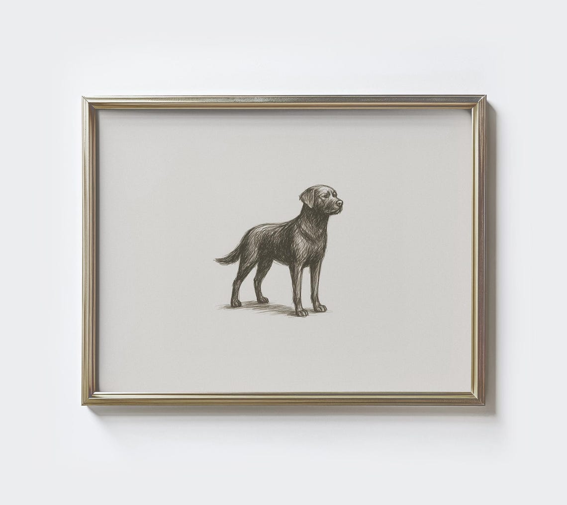 Labrador Sketch Print Minimalist Dog Portrait Farmhouse Style