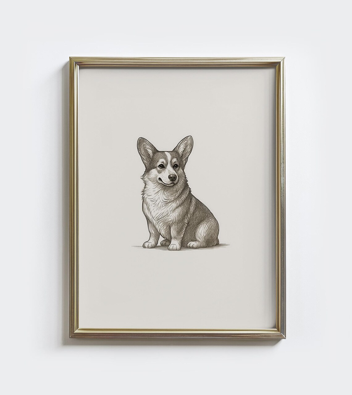 Cute Corgi Puppy Sketch Sitting Vintage Style Dog Lover Pet Poster