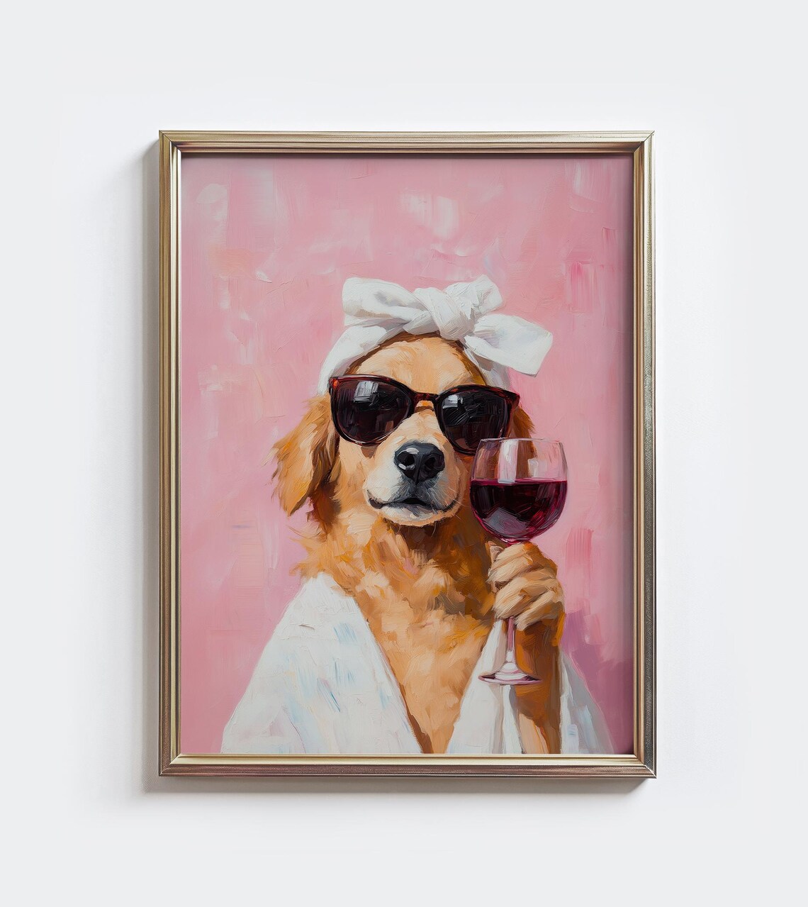 Golden Retriever Spa Day With Wine Glass Pink Dog Painting Poster