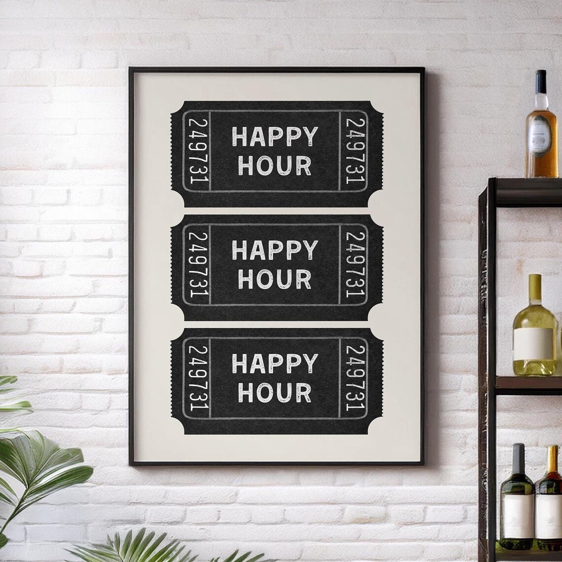 Happy Hour Vintage Ticket Stub Trio Black Bar Cart Wall Poster