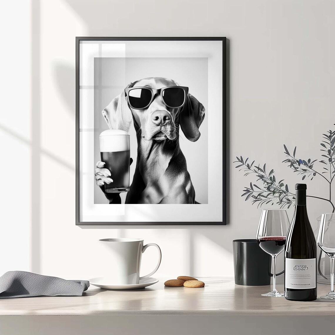 Sleek Vizsla in Sunglasses Holding Beer Glass Funny Bar Poster - Image 3