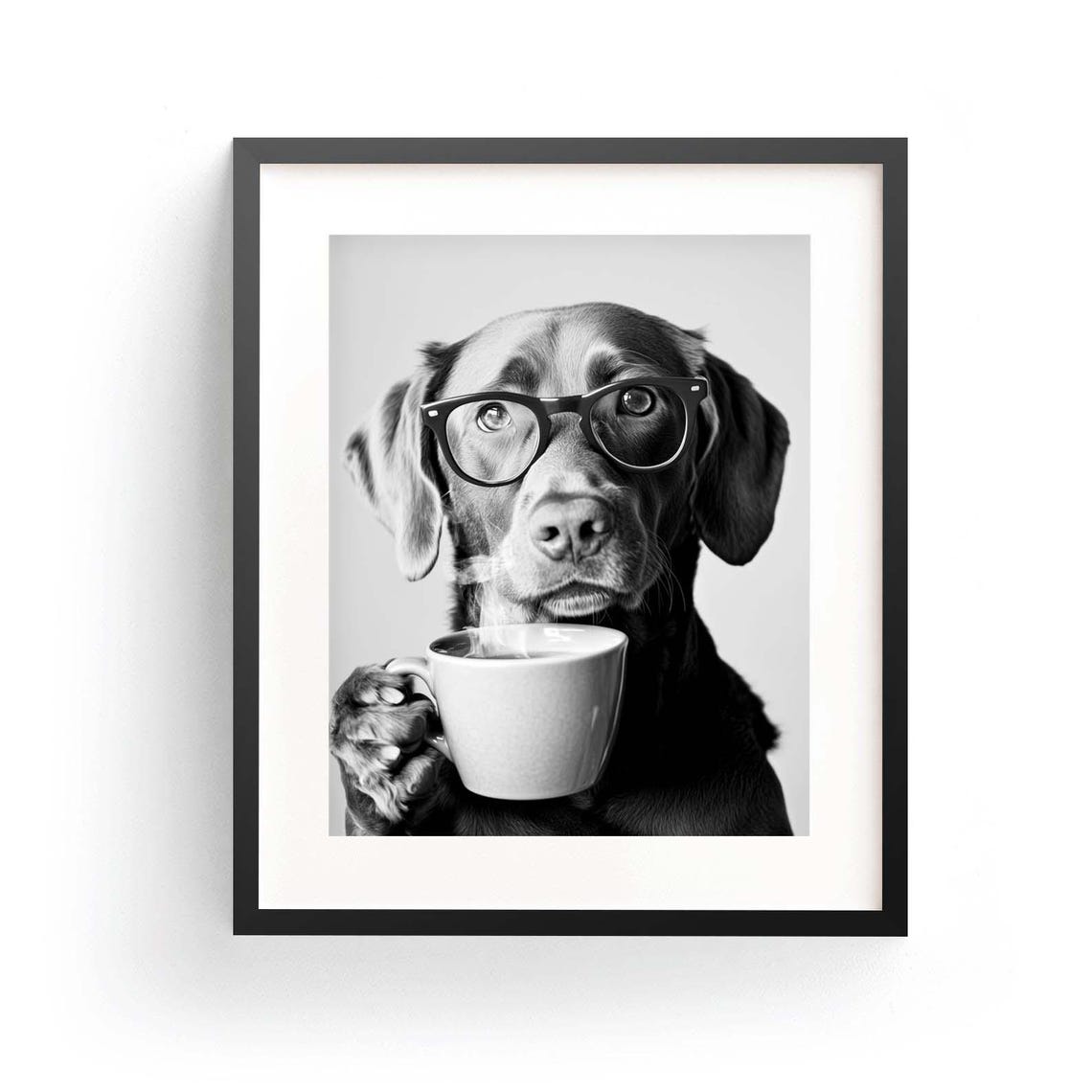 Chesapeake Bay Retriever with Glasses Holding Coffee Funny Poster