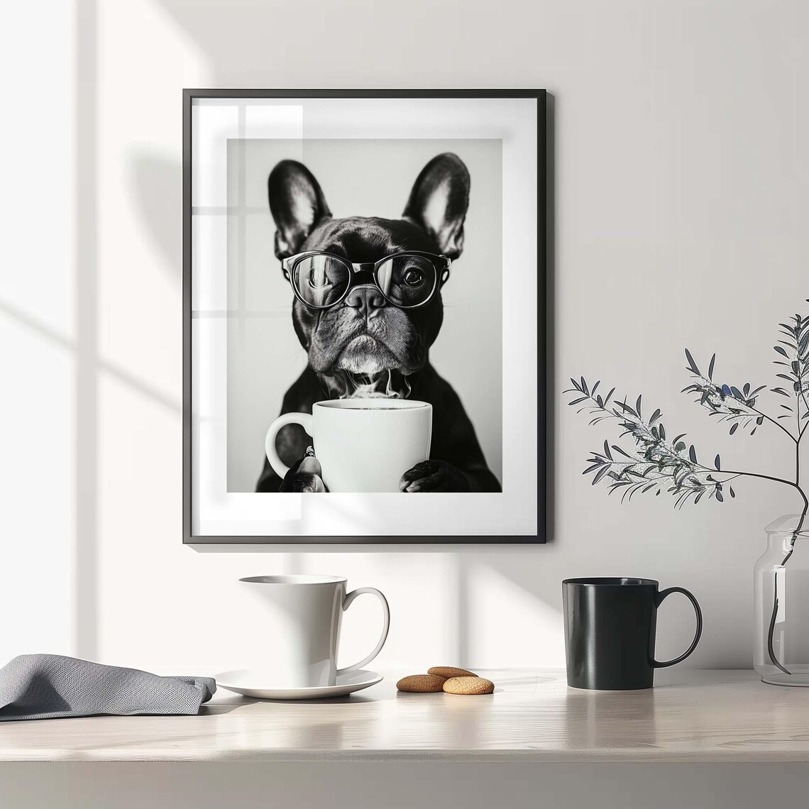 French Bulldog Coffee Black And White Art Print - Image 2