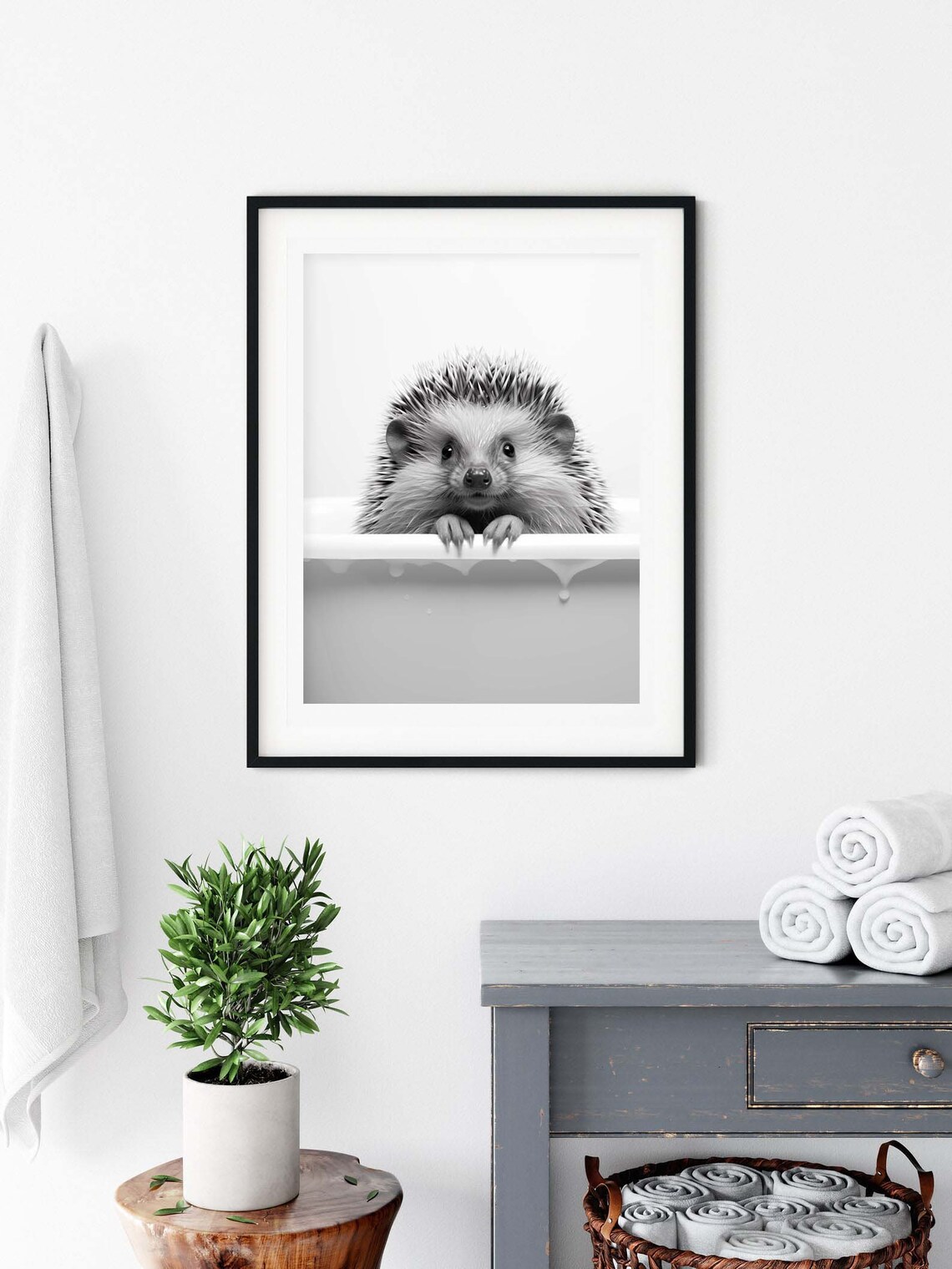 Hedgehog in Tub Bathroom Nursery Art Print - Image 3
