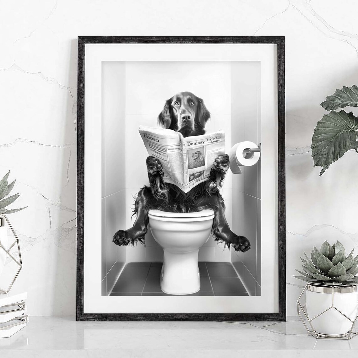 Irish Setter Reading Newspaper on Toilet Funny Bathroom Dog Poster - Image 2