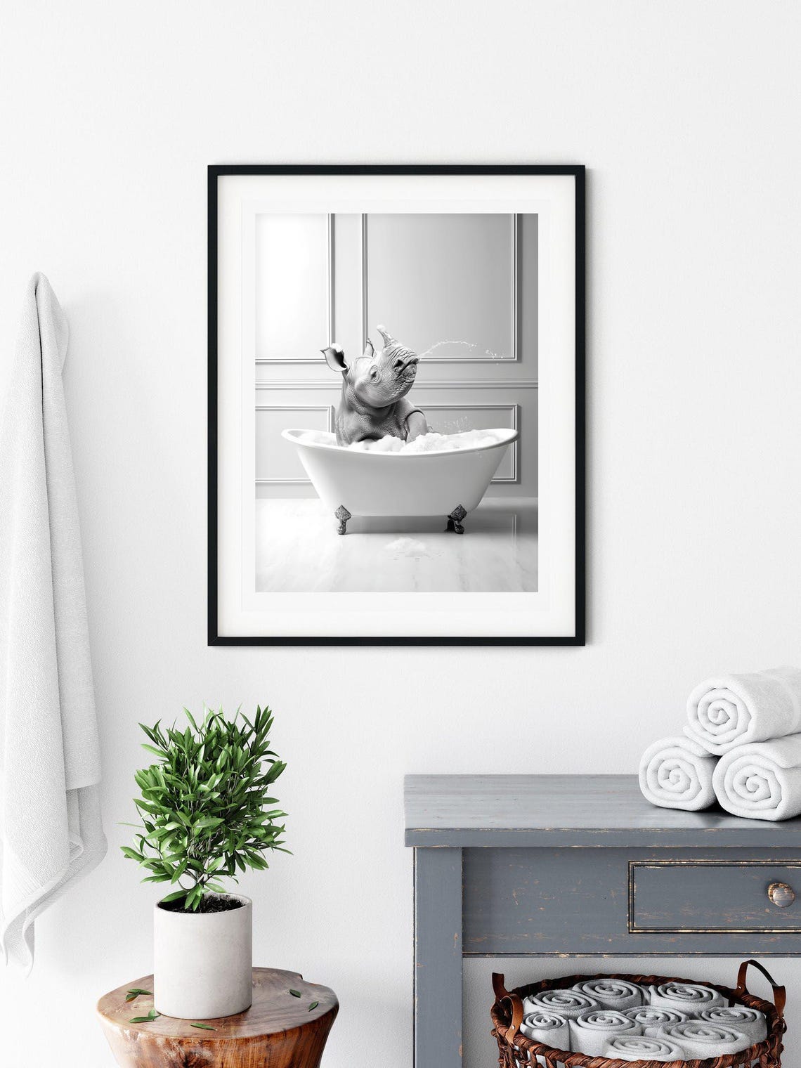 Rhino Wall Art Adorable Rhino Cute Rhino Bathtub Rhinoceros Decor Bathroom Wall Art Rhino Art Print Wild Animal Print Funny Rhino Poster - Image 3
