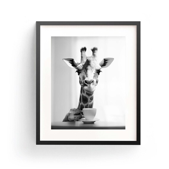 Giraffe Coffee Print Animal Coffee Poster Funny Giraffe Art Cute Giraffe Morning Coffee Cute Animal Gift Wild Animal Decor Animal Kitchen