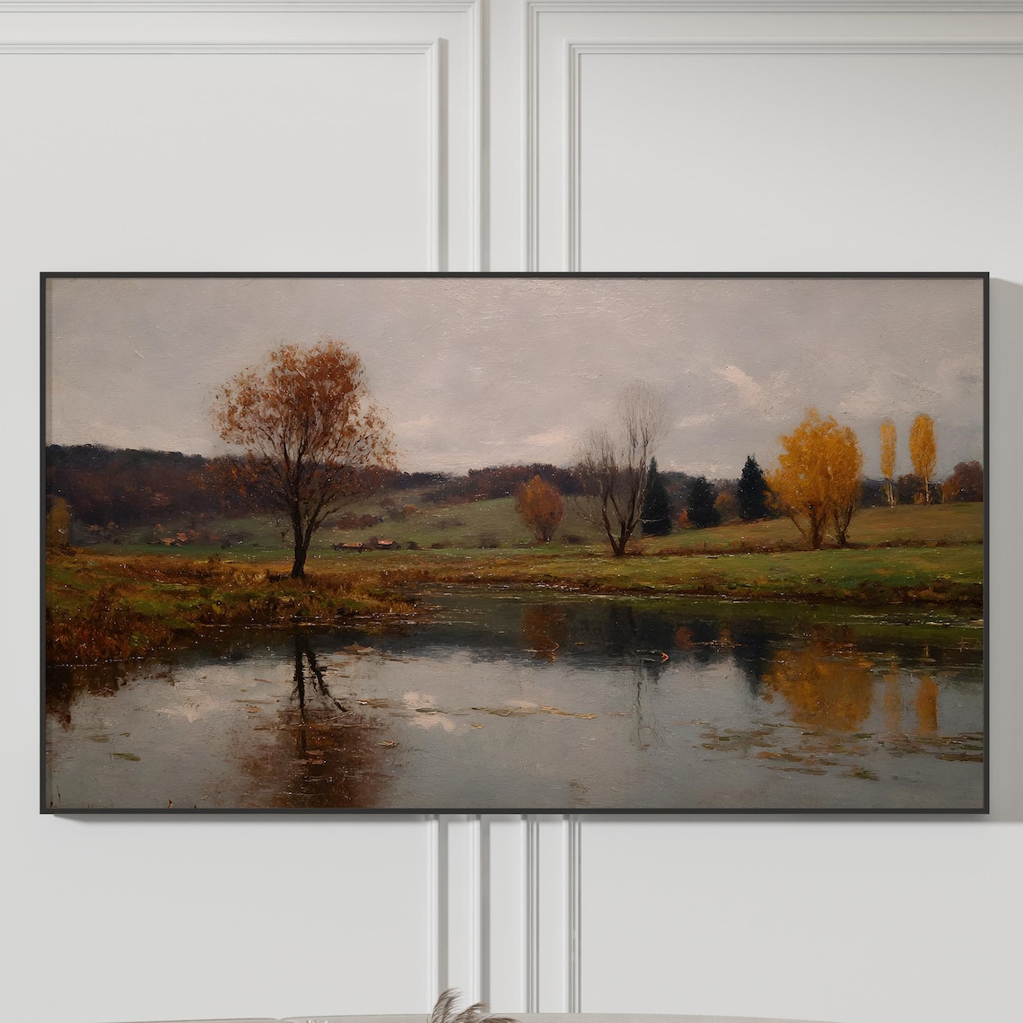 Autumn Lake Reflections Vintage Landscape Oil Painting Art Poster