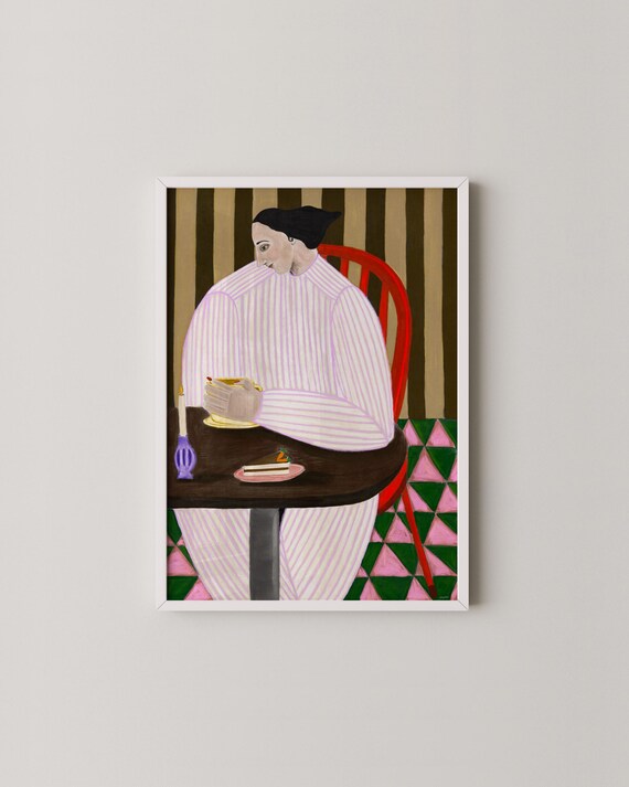Coffee And Cake At Cafe Modern Abstract Figurative Art Poster