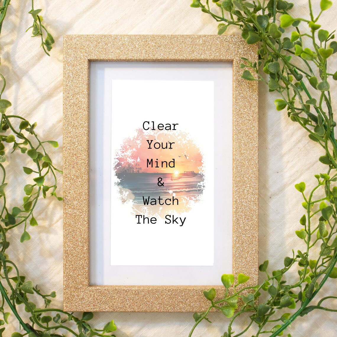Clear Your Mind Watch The Sky Sunset Ocean Watercolor Quote Art Print
