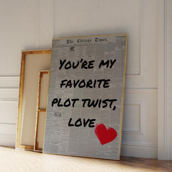 Retro Newspaper Print Trendy Wall Art Typography Poster Apartment Aesthetic Love Wall Art Prints Plot Twist Print