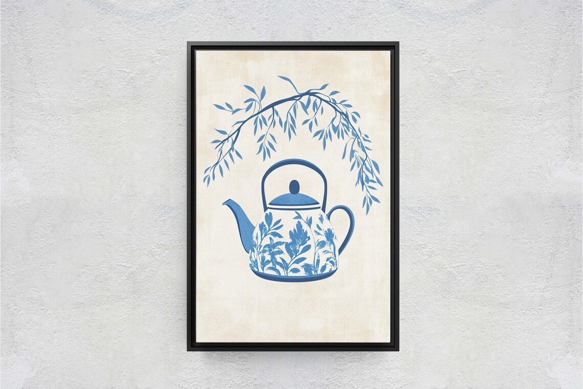 China Teapot Willow Pattern Art Print, Asian Decor