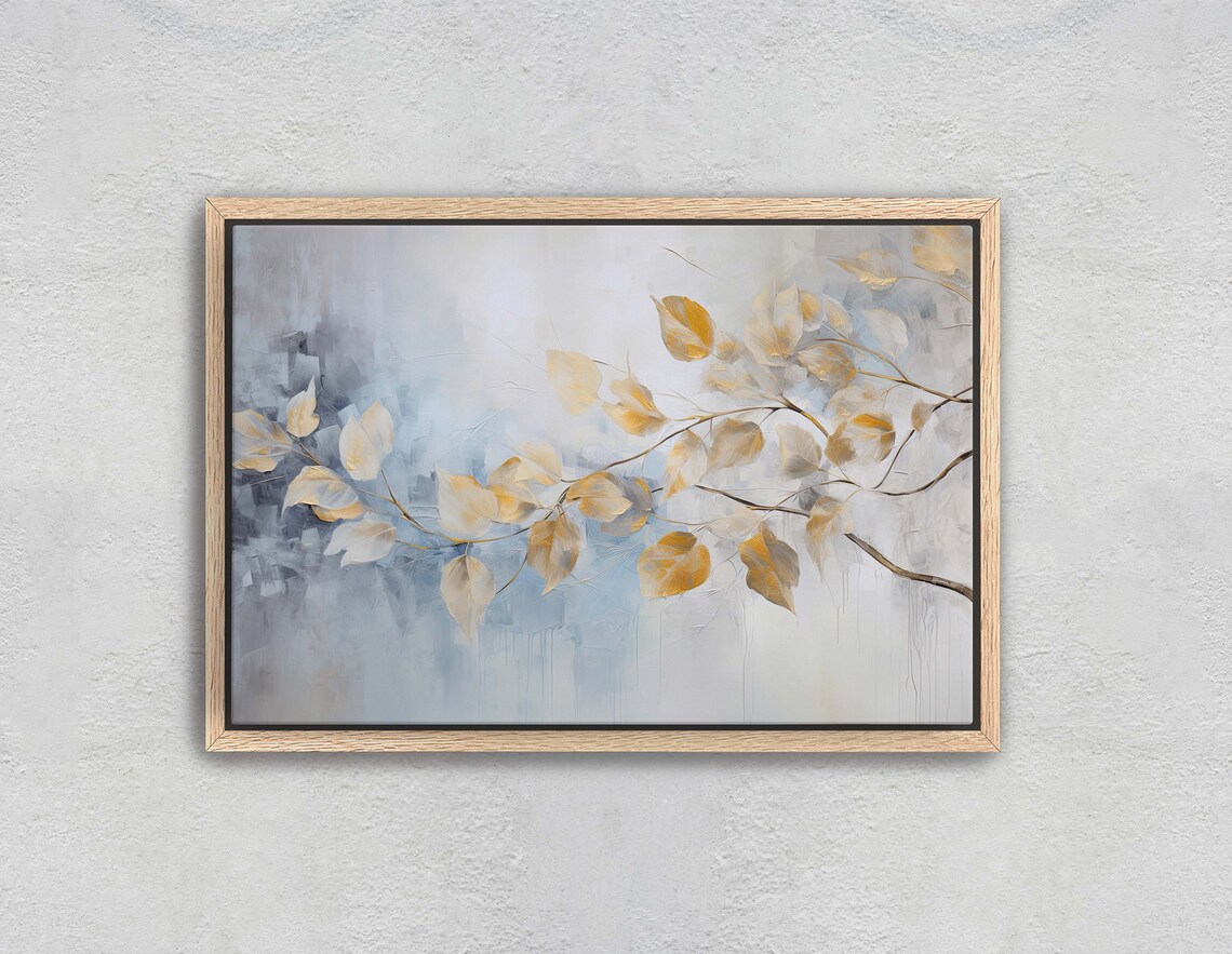 Golden Leaves Rain Floral Art Print, Contemporary - Image 2