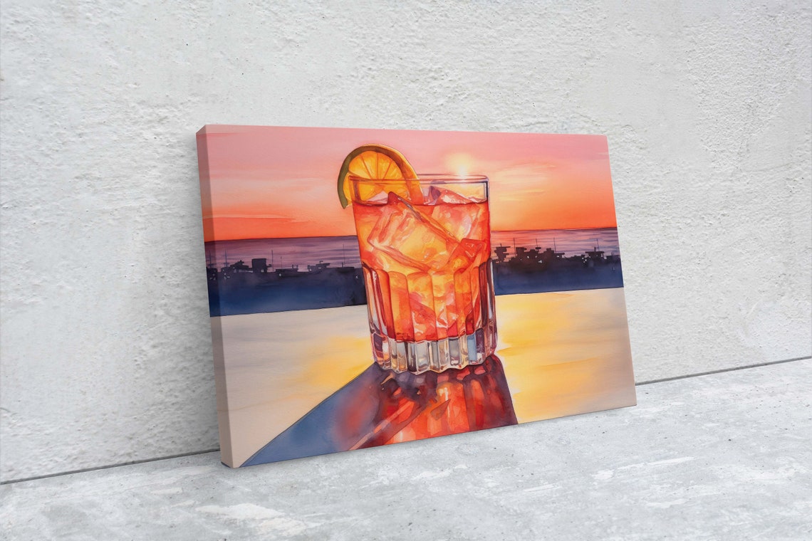 Tequila Sunrise Cocktail Beach Sunset Bar Decor Watercolor Art Print - Image 2