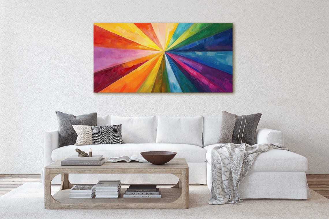 Rainbow Sunburst Color Wheel Painted Rays Maximalist Art Poster - Image 3
