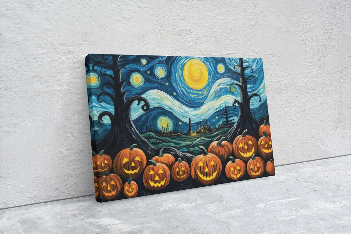 Pumpkin Patch On Starry Night, Van Gogh Halloween - Image 2