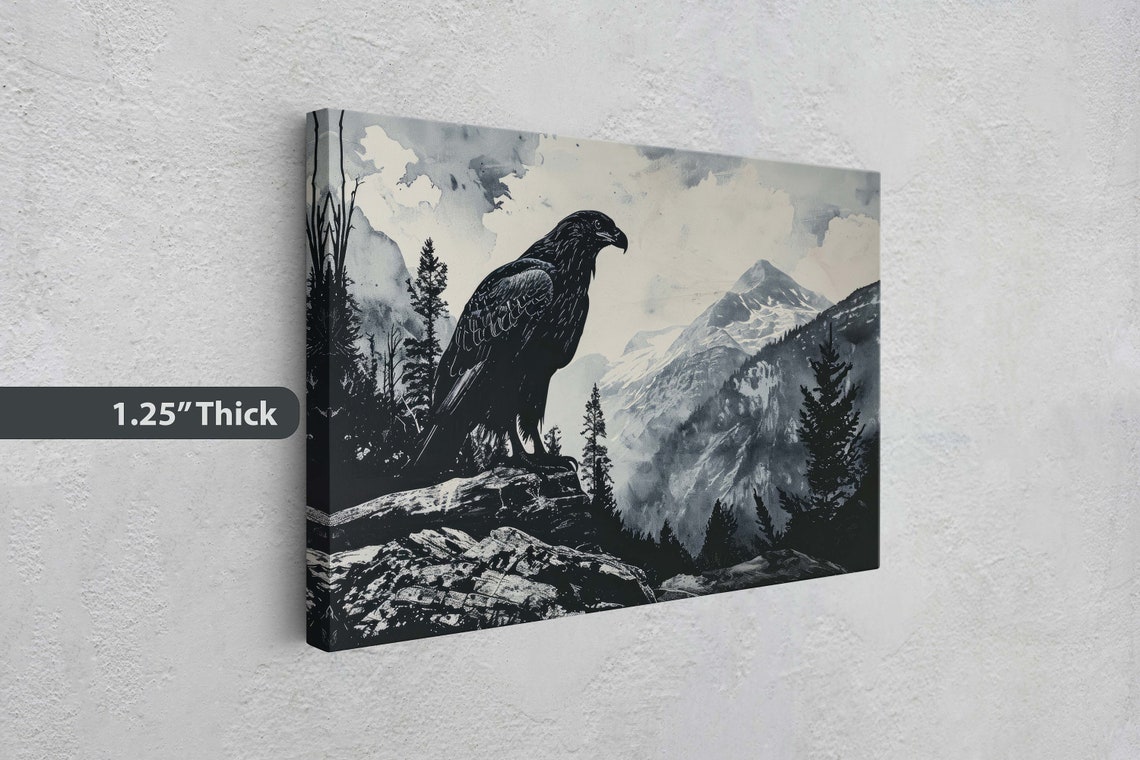 Black And White Eagle Rocky Mountain Peak Wilderness Art Poster - Image 3