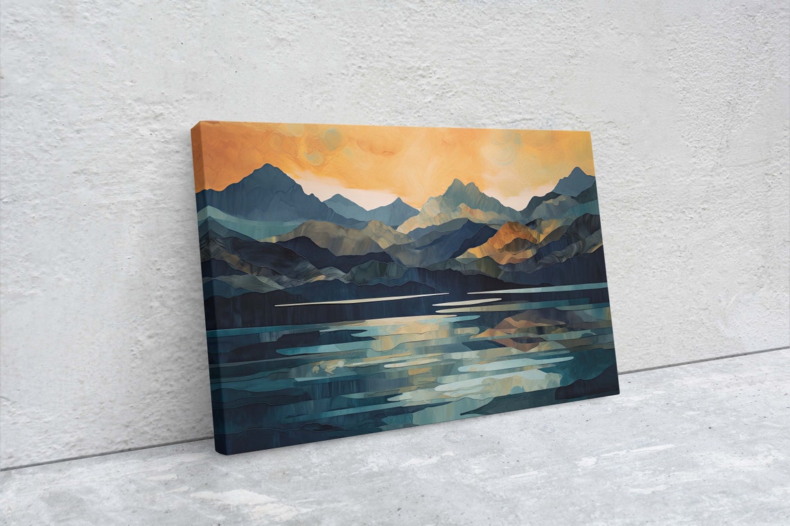 Lakeside Mountains On Lake View Mountains Abstract Landscape Modern Landscape Neutral Tones Subtle Color Watercolor Print - Image 2