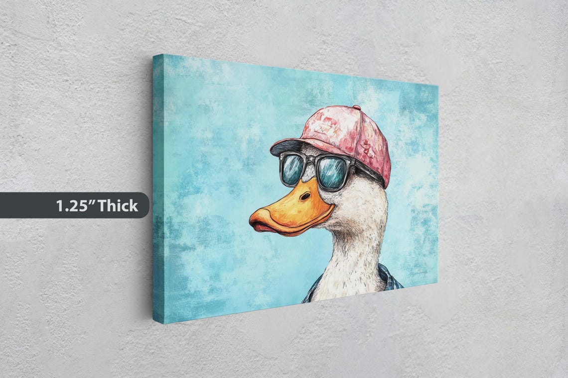 Cool Duck Wearing Sunglasses and Pink Cap Fun Pop Art Animal Poster - Image 3