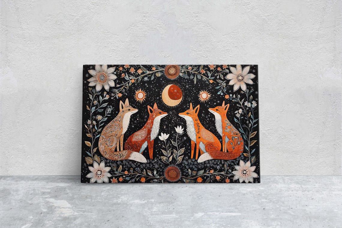 Fox Folk Art Celestial Nature Art Print - Image 2