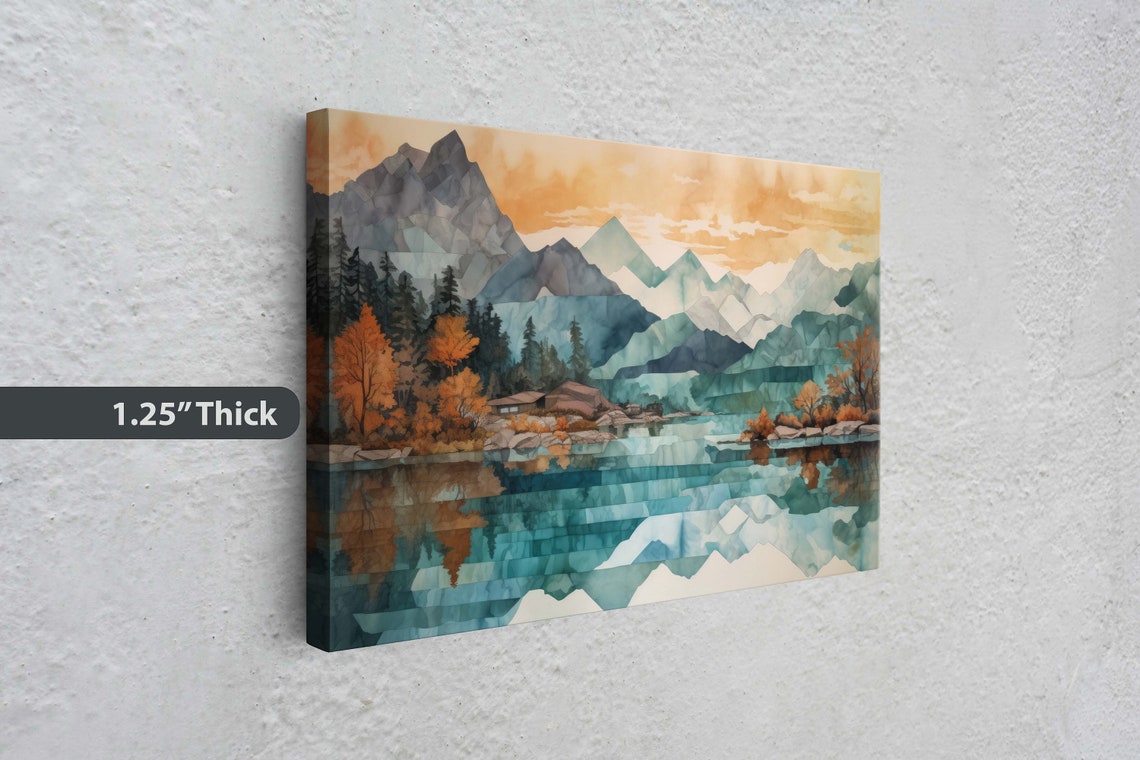Lakeside Mountains On Lake View Mountains Abstract Landscape Modern Landscape Neutral Tones Subtle Color Watercolor Print - Image 3