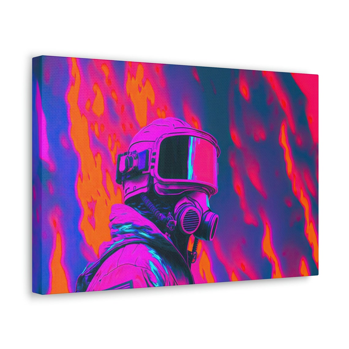 Firefighter Gas Mask Neon Flames Pink Orange Synthwave Portrait Poster - Image 3