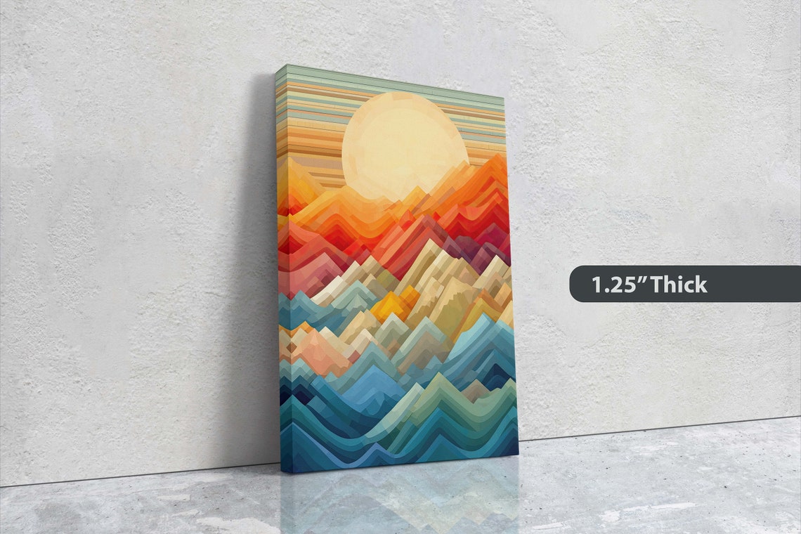 Minimalist Mountains Sunset Decor Flat Art Vibrant Color Bold Art Vertical Abstract Mountain Mid Century Modern Scandinavian Print - Image 3
