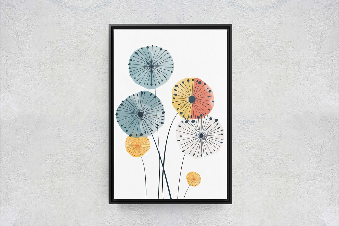 Mid Century Modern Dandelion Seed Heads Teal Orange Art Poster - Image 3
