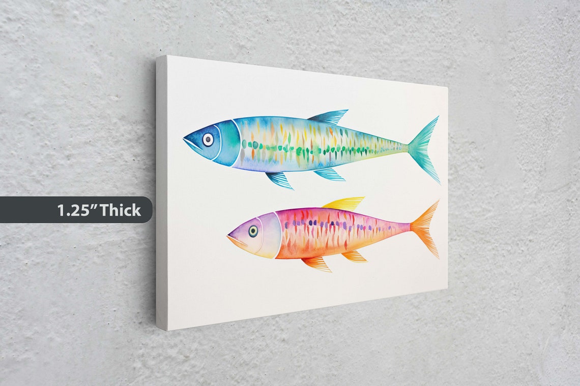Two Watercolor Sardines Teal Pink Fish Coastal Kitchen Decor Poster - Image 3